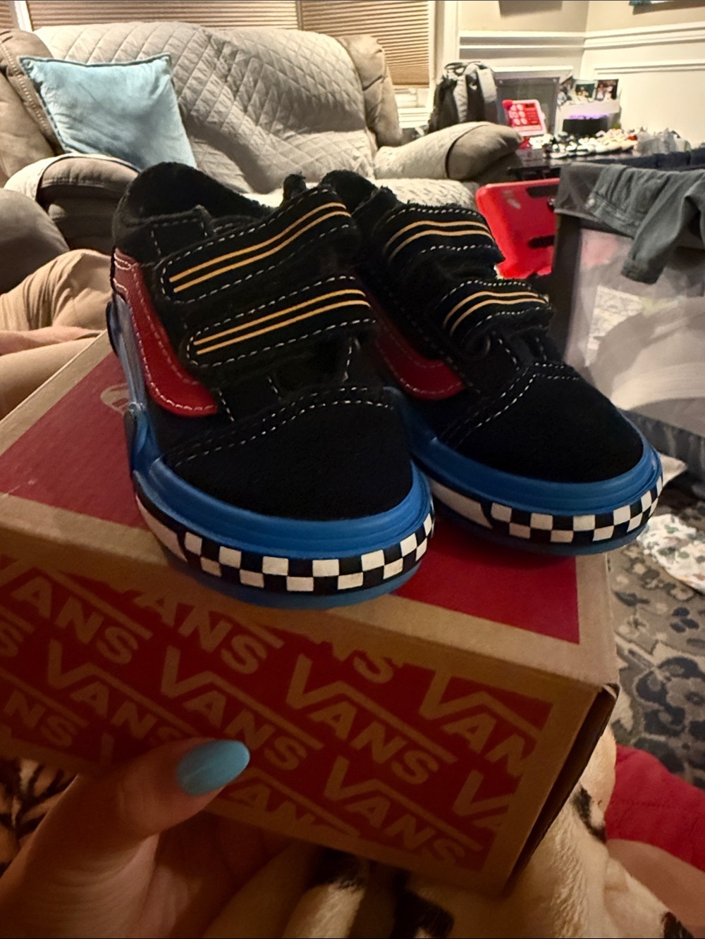 Vans toddler Black Sneakers with Blue, Red & Yellow Accents